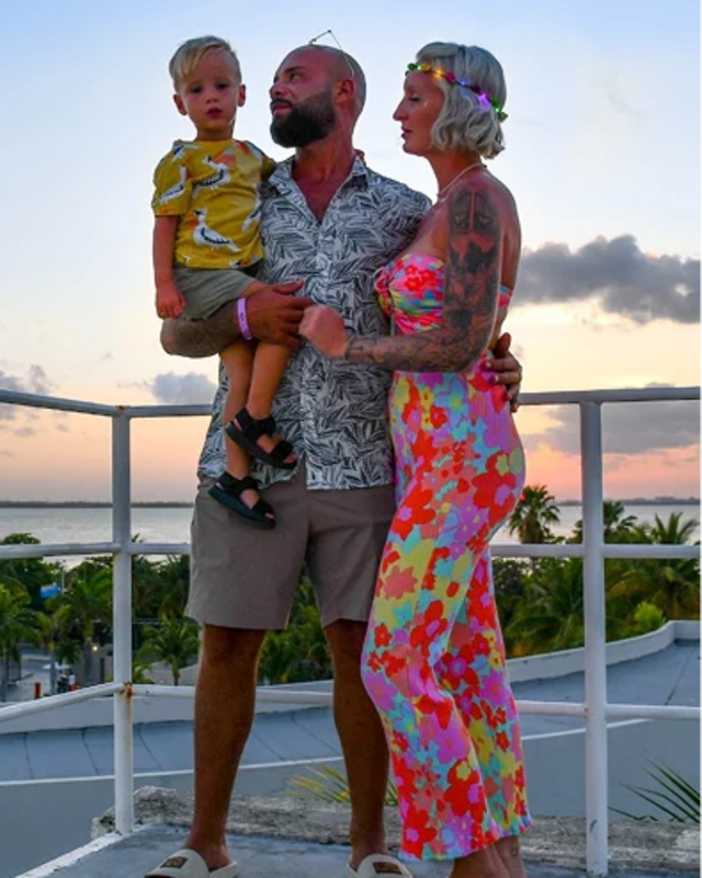 A family at sunset in Cancun